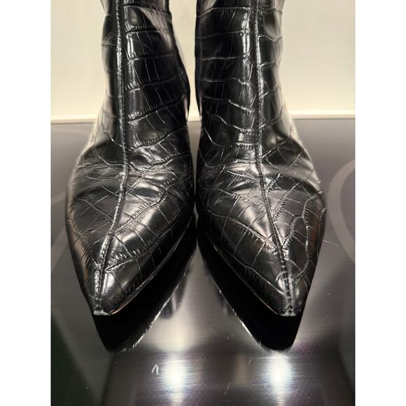 Dolce Vita Black Croc Embossed Leather Ankle Boots Block Heel Zip Up Size 10 - Picture 10 of 10